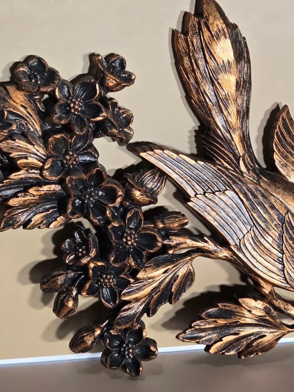 1970s Gold Bird Wall Plaques, Coppercraft Guild Branch Sculptures, MCM NOS
